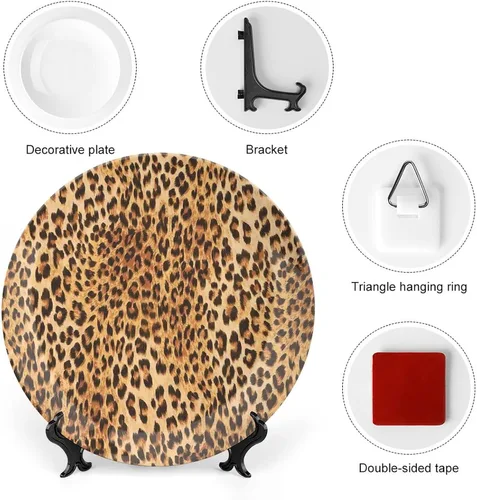 Vista 3 de XISUNYA Plato decorativo de 6 pulgadas, placa de cerámica con estampado de animales, diseño de piel de leopardo de animales salvajes, placa