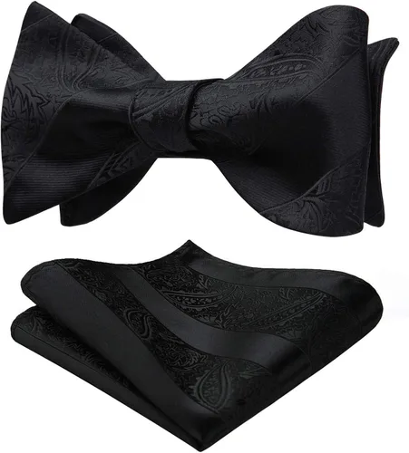 Vista 52 de HISDERN Pajaritas para hombre, corbatín de cachemira para hombre, corbata de lazo y bolsillo cuadrado, juego formal de esmoquin para boda