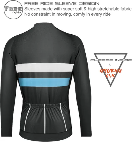 Vista 2 de CEROTIPOLAR Camisetas de ciclismo de ajuste estándar con forro polar, chaquetas de bicicleta de manga larga para otoño e invierno