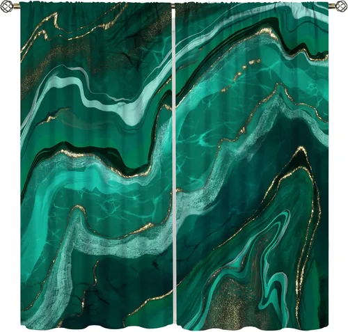 Vista 17 de YCness Cortinas de Mármol Geométricas, Azul Marino Dorado Geometría Abstracta Patrón Hexagonal Textura Tratamientos para Ventanas para Dormitorio
