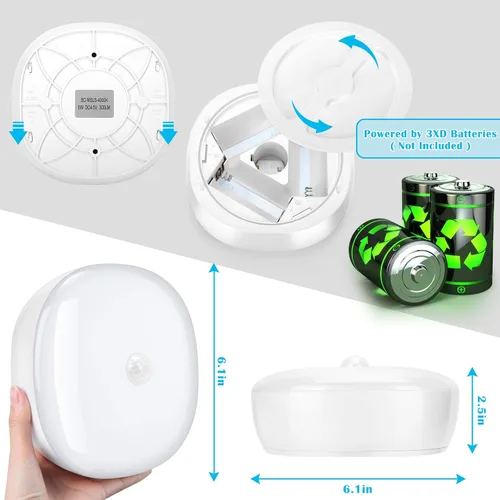 Vista 3 de Luz de techo LED con batería inalámbrica con sensor de movimiento, 300 lúmenes, 5 W, para interiores y exteriores, armario, despensa, escalera