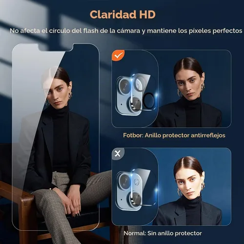 Vista 7 de Fotbor Compatible con 2 protectores de pantalla de privacidad para iPhone 14 Plus + 2 protectores de lente de cámara, vidrio templado inastillable