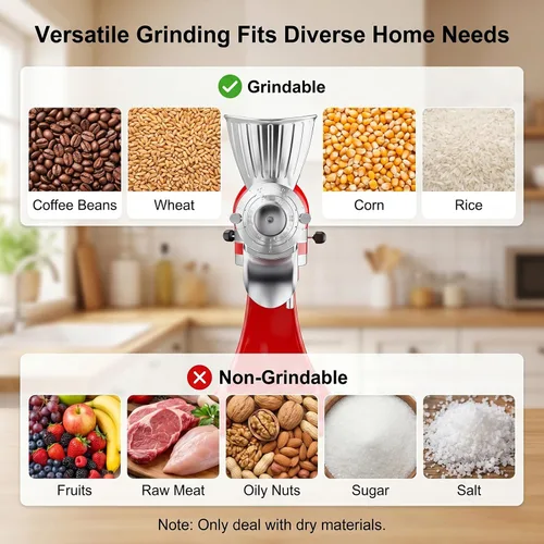 Vista 4 de Accesorio de molino de granos para batidora de pie KitchenAid, molino de harina de 9 niveles de metal para KitchenAid, apto para moler granos
