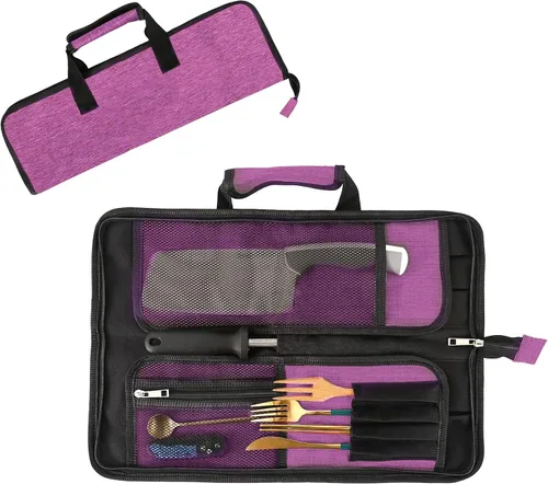 Vista 10 de Bolsa de rollo para cuchillos de chef, bolsa de cuchillo de chef Oxford resistente, estuche portátil para cuchillos de chef de 13 ranuras