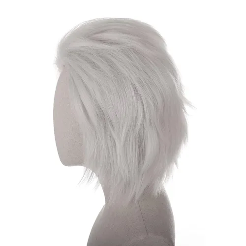 Vista 3 de Peluca corta de cosplay blanca plateada para hombre, pelucas de pelo liso de anime para Halloween