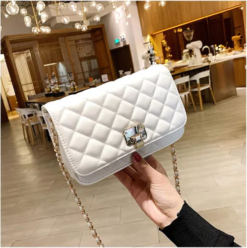 Vista 3 de Bolso de hombro de cuero para mujer bolso de mano acolchado de diseñador con correa de cadena Blanco