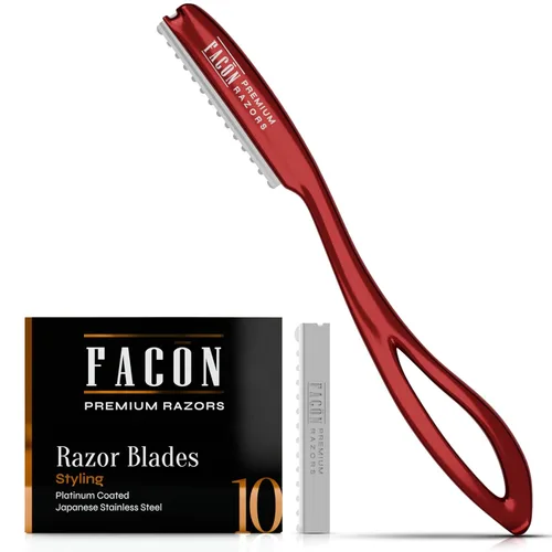 Vista 12 de Facón - Navajas para cortar el cabello - Juego profesional de navajas para peinado con 11 cuchillas de repuesto, herramienta de corte de cabello