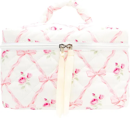 Vista 15 de PAZIMIIK - Bolsa de maquillaje de algodón para mujer, grande, acolchada para viaje, Rosa (Bow Pink), Vintage