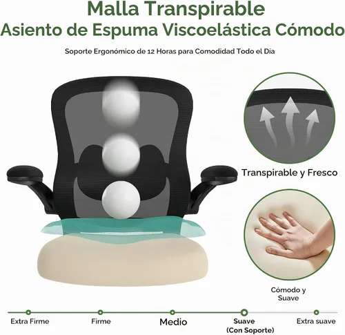 Vista 7 de Silla de oficina ergonómica para escritorio, silla de computadora