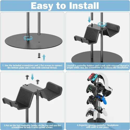 Vista 4 de Kytok Soporte de controlador de 4 niveles con organizador de cables para escritorio, soporte universal para auriculares compatible con consola Xbox
