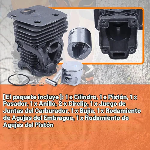 Vista 4 de Kit de anillo de pistón de cilindro de 1.732 in para JONSERED CS 2245 CS2250 S para Husqvarna 445 450 450e, cilindro, pistón, pasador, anillo