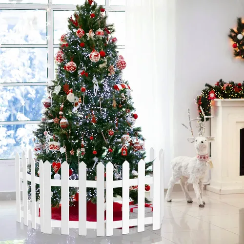 Vista 6 de 8 paquetes de vallas de árbol de Navidad gruesas, valla de piquete blanca de madera para árboles, decoraciones para niños, perros, bodas, fiestas