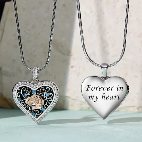 Vista 5 de Fanery Sue Heart Locket Necklace that Holds Pictures, Lockets Necklaces Customize Photo Pendant Picture Jewelry for Women