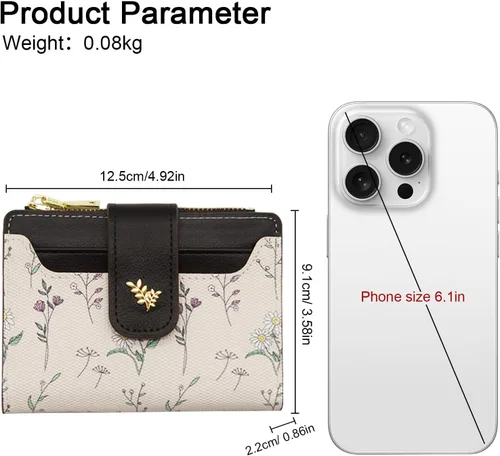 Vista 3 de LJCZKA Billeteras pequeñas para mujer, de piel plegable, con cremallera, bolsillo con cremallera, tarjetero floral, para niñas y mujeres con ventana