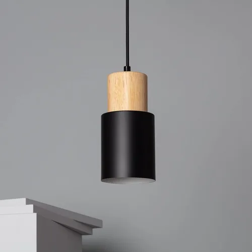 Vista 10 de Pendant lamp in Metal and Wood 1200xØ100 mm Gray E27 Fat Metal Cap Decoration Living Room, Bedroom, Bedroom (Color : Blanco)