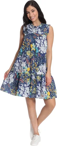 Vista 2 de London Times Vestido Popover escalonado sin mangas y cuello con volantes para mujer