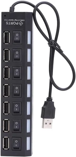 Vista 6 de Hub USB de 7 puertos con interruptor de encendido/apagado, negro
