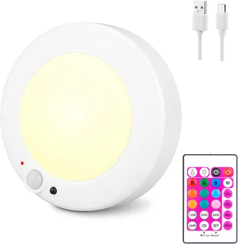 Vista 8 de Lámpara de techo a pilas, luz LED con sensor de movimiento con control remoto, luz de ducha inalámbrica, 10 luces de pasillo que cambian