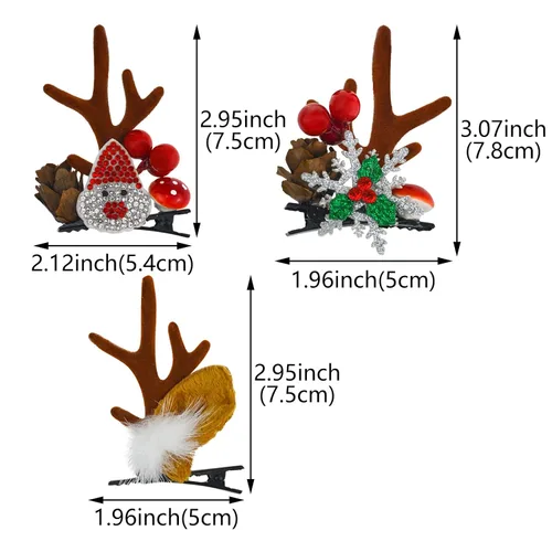 Vista 2 de 2 pares de pinzas para el cabello de Navidad, cuernos de reno, horquillas de Navidad, cuernos de ciervo, orejas de cocodrilo, accesorios
