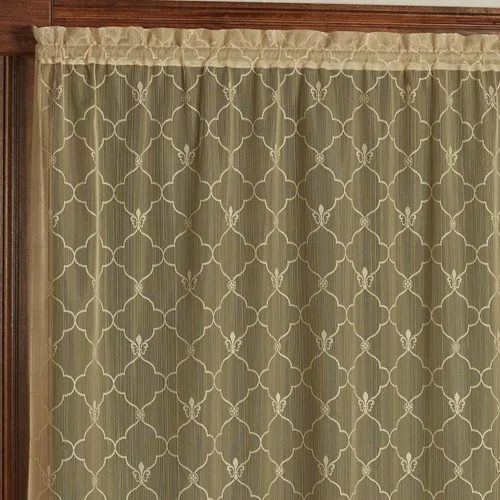 Vista 2 de Touch of Class Panel de cortina de encaje con diseño de flor de lis victoriano para tratamiento de ventana - Poliéster - Oro antiguo - Panel de Oro
