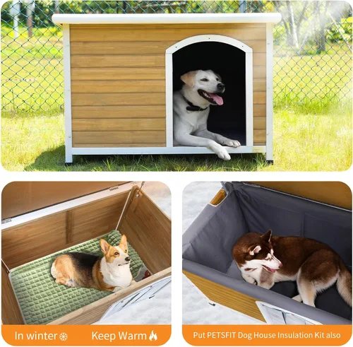 Vista 9 de Petsfit - casetas cuchas de madera para perros pequeños, medianos y perros grandes, resistente a la intemperie para perros, con patas elevadas.