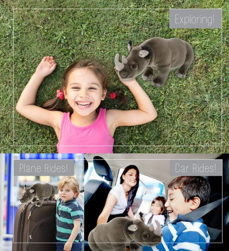 Vista 4 de DolliBu Colección de animales de peluche salvaje, Storytime Buddy Rhino Animal para niños, animales de peluche de safari de felpa de rinoceronte