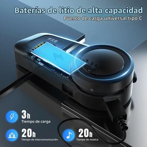 Vista 9 de Fodsports FX6 - Auriculares Bluetooth para motocicleta, intercomunicador Bluetooth para grupo de 6 motociclistas, sistemas de comunicación