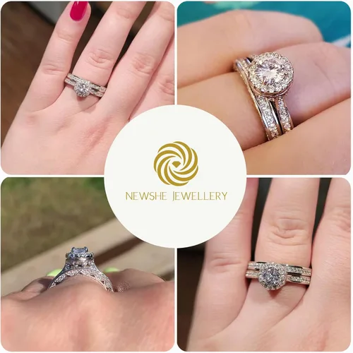 Vista 4 de Newshe Jewellery Juego de anillos de boda para él y para ella, bandas de tungsteno AAAAA, circonita redonda, 3 quilates, plata de ley 925