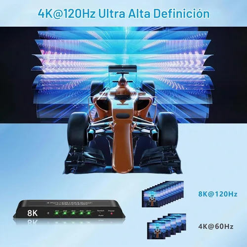 Vista 4 de 8K HDMI Switch 4 en 1 salida 4K @120Hz HDMI Switcher con control