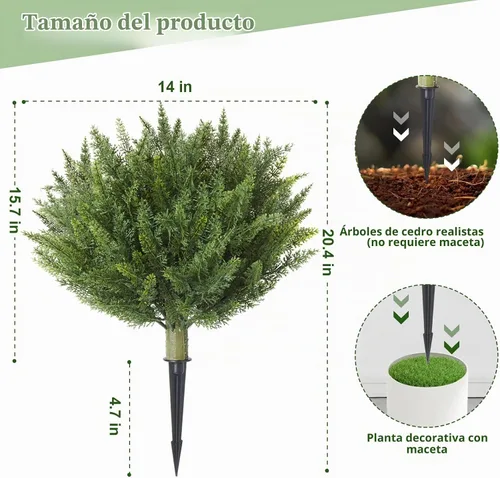 Vista 4 de Juego de 2 arbustos topiarios de Navidad de ciprés artificiales, plantas artificiales de exterior resistentes a los rayos UV de 20 pulgadas