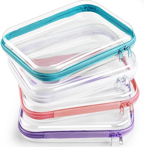Vista 22 de Hoolerry 4 piezas de estuches rígidos transparentes con cremallera, bolsas de maquillaje, estuche de plástico para lápices, contenedores de caja