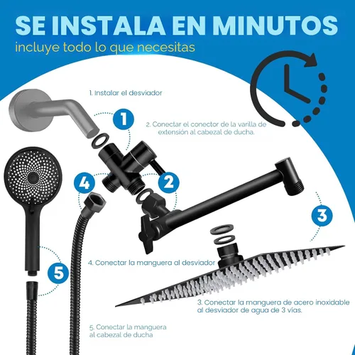 Vista 7 de Cabezal de ducha, cabezal de ducha de lluvia de 8" con combo de rociador de mano y brazo de extensión ajustable/regulador de flujo de 3 vías/sistema