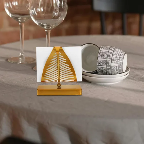 Vista 4 de Veemoon Modern Metal Napkin Holder Stand Large Upright Tissue Dispenser with Leaf Design, Gold Rustic Kitchen and Dining Table Organizer for