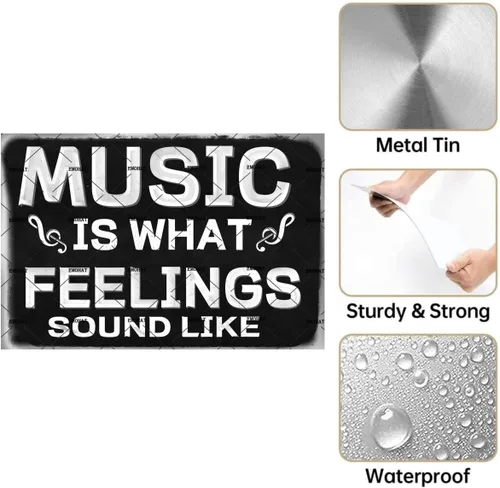 Vista 3 de EMOHAT Cartel de pared de metal para decoración de pared, letrero musical "Is What Feelings" Sound Like de aluminio, decoración de pared, hogar