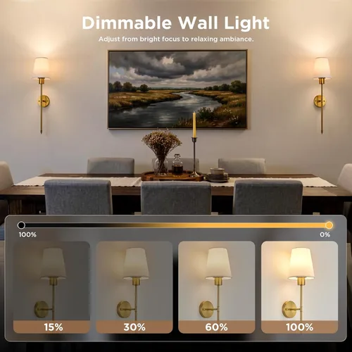 Vista 2 de Brightown RGBWW - Juego de 2 apliques de pared con pilas, luces de pared inalámbricas recargables con bombillas magnéticas regulables y control