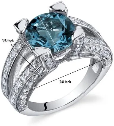Vista 2 de PEORA Anillo de topacio azul Londres en plata de ley, piedra preciosa natural, diseño antiguo vintage, forma redonda, 0.354 in, 3.25 quilates
