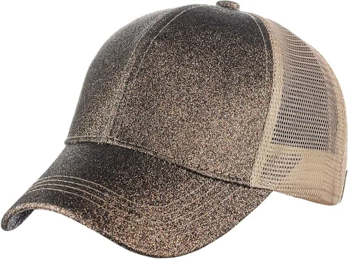 Vista 3 de C.C - Gorra de béisbol con diseño para cola de caballo, ajustable, con malla y brillantina