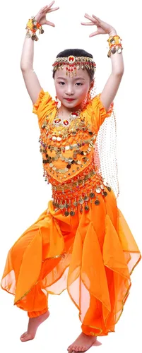 Vista 7 de Astage Girls Belly Dance Costume Short Sleeve Top Skirt Hip Scarf Cosplay All Set Green-b