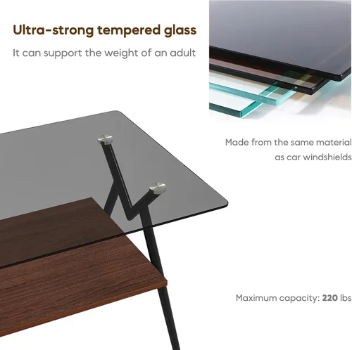 Vista 4 de Mesa auxiliar rectangular contemporánea de cristal con patas de metal cruzadas en ángulo para sala de estar, elegante mesa auxiliar de vidrio