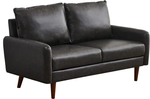 Vista 9 de INSTORY Sofá de dos plazas de cuero moderno Sofá cómodo con patas de madera para sala de estar, oficina - marrón