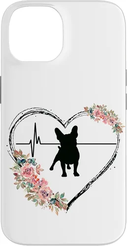 Vista 4 de French Bulldog Heartbeat with Flowers On White Case for iPhone 17
