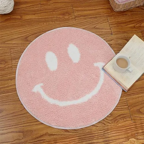 Vista 2 de Alfombra de baño con cara sonriente para bañera, baño, fregadero, dormitorio, decoración de cara feliz, retro, estética, alfombra decorativa
