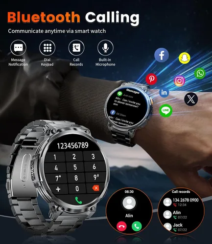 Vista 5 de ESFOE Relojes inteligentes de pantalla grande de 1.85 pulgadas para hombre, compatibles con iOS Android, linterna LED, batería grande de 730 mAh