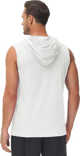 Vista 4 de MAGCOMSEN Camiseta sin mangas con capucha para hombre, de algodón, ajuste regular, para verano, casual