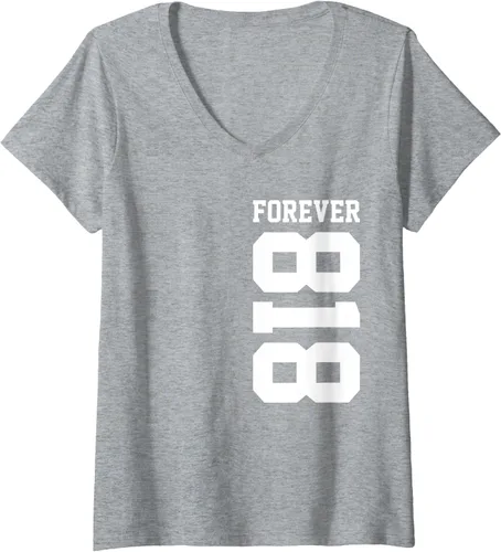 Vista 7 de Camiseta con cuello en V 818 Area Code Los Angeles California Glendale CA Burbank CA para mujer, Negro