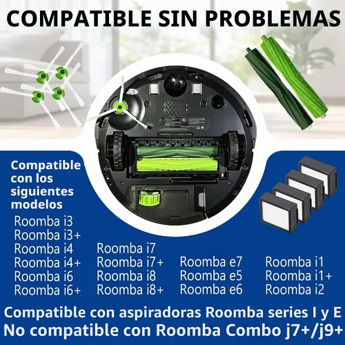 Vista 2 de Piezas de repuesto para Roomba iRobot i7 i7+ i3 i3+ i4 i4+ i5 i5+ i6 i6+ i8 i8+ E5 E6 E7 I,E y Plus versión, 1 juego de cepillo de goma, 4 cepillos