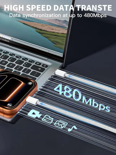 Vista 8 de Adaptador de corriente dinámico Apple de 40W-60W, cargador USB C rápido, paquete de 2 cargadores de iPhone, carga rápida de 6 pies, cables de carga