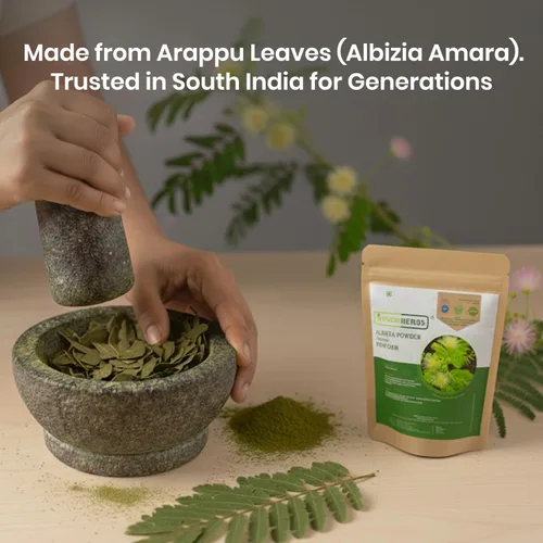 Vista 2 de Foodherbs Alternativa de champú en polvo Arappu Herbal Lavado ayurvédico para el cabello con hoja de albizia amara 200 gm/0.44 libras