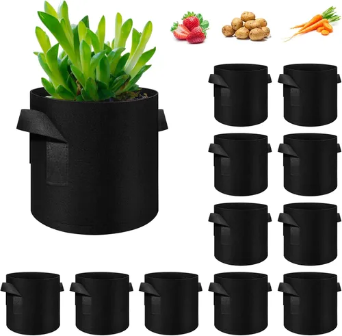 Vista 12 de Paquete de 12 bolsas de cultivo de plantas de 3 galones, macetas de tela no tejida gruesa con asas, bolsas para macetas de verduras, macetas de tela