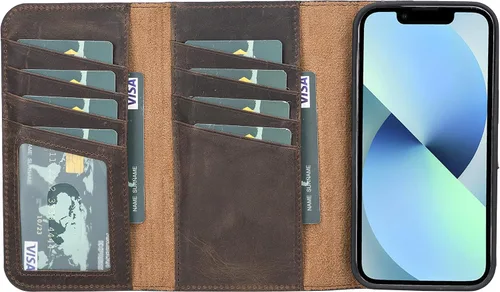 Vista 7 de Bayelon Funda compatible con iPhone 13 Pro, billetera de cuero triple de grano completo [2 en 1], funda magnética desmontable con ranuras